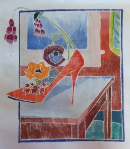 Inspired by Blanche Lazells prints, Patti Ryan created a fanciful still life